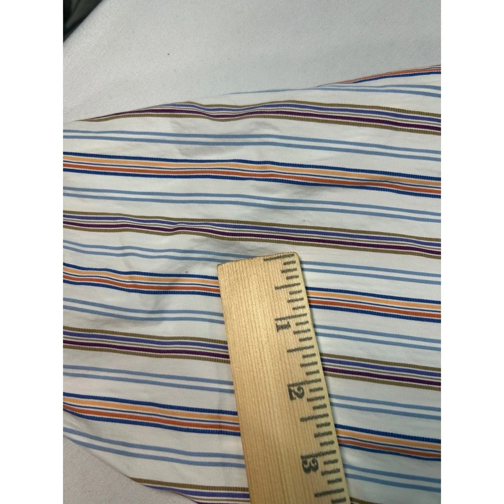 Faconnable Mens Large Striped Button Down Shirt‎ Blue Orange White Cotton L/S